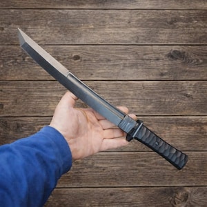 Handgjord 17-tums Tanto-kniv i högkolstål med läderslida, present till män