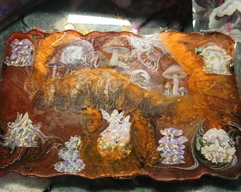 Warm and whimsical elegant serving tray or decorative table piece.