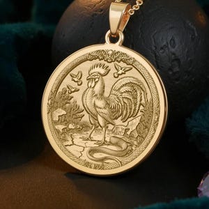 Collar con colgante de basilisco: Rey de las serpientes en oro de 14 quilates, joyería de bestias míticas