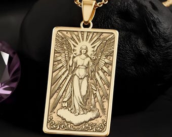 Aartsengel Gabriël-hangerketting: 14 kt goud, engelbedel, christelijke sieraden