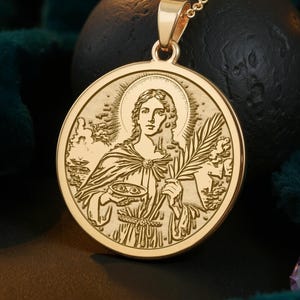 Sankta Lucia-halsband: 14K guldhänge med skyddshelgon av blindhet, kristna smycken