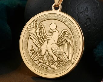 Odin's Ravens Pendant: 14K Gold Huginn Muninn Norse Amulet