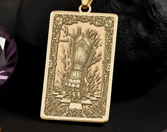 Gauntlet of Power Necklace: 14K Gold Fantasy Artifact, Gamer Strength Pendant
