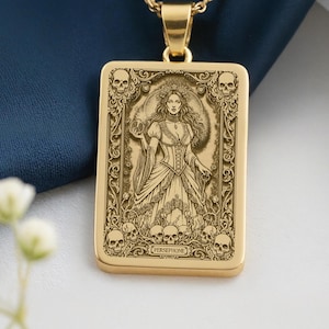 Custom Persephone Queen of the Underworld Necklace: 14K Gold, Gold Plate, 925 Silver & Rose Gold Handmade Tarot Card Pendant