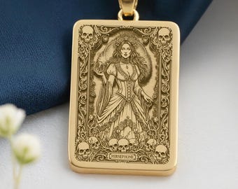Persephone Tarot Card Pendant: Queen of the Underworld, Gold or Silver