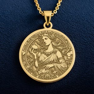 Greek Goddess Persephone Necklace : Handmade Queen of the Underworld 14K Gold & 925 Silver Goddess of Spring Engraved Personalized Pendant