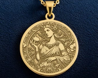 Persephone Necklace: 14K Gold Greek Goddess Pendant, Mithology Jewelry