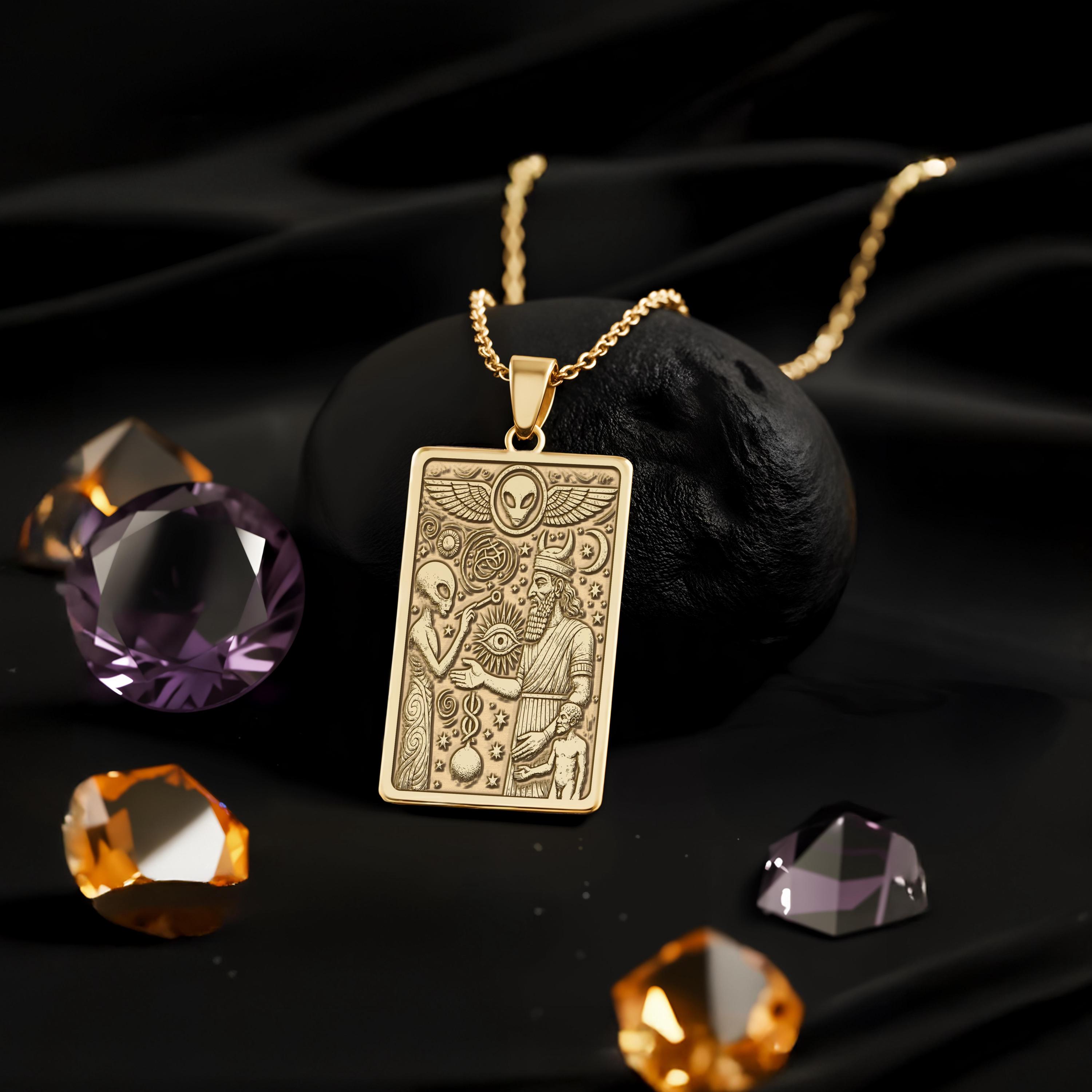 Anunnaki and Alien Necklace: 14K Gold Ancient Aliens Art, Sumerian ...