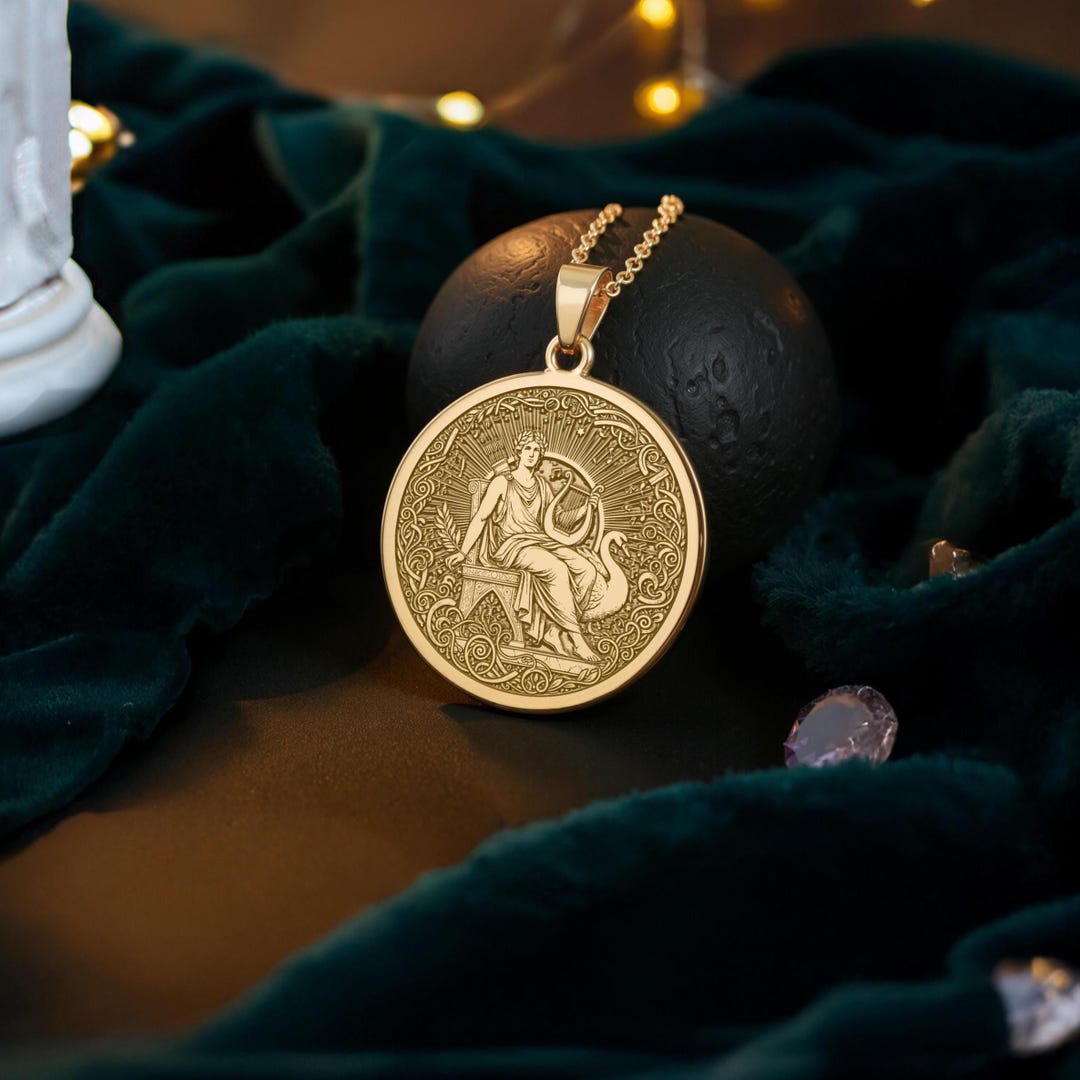 Apollo Pendant Necklace: 14K Gold Personalized God of Music Medallion ...