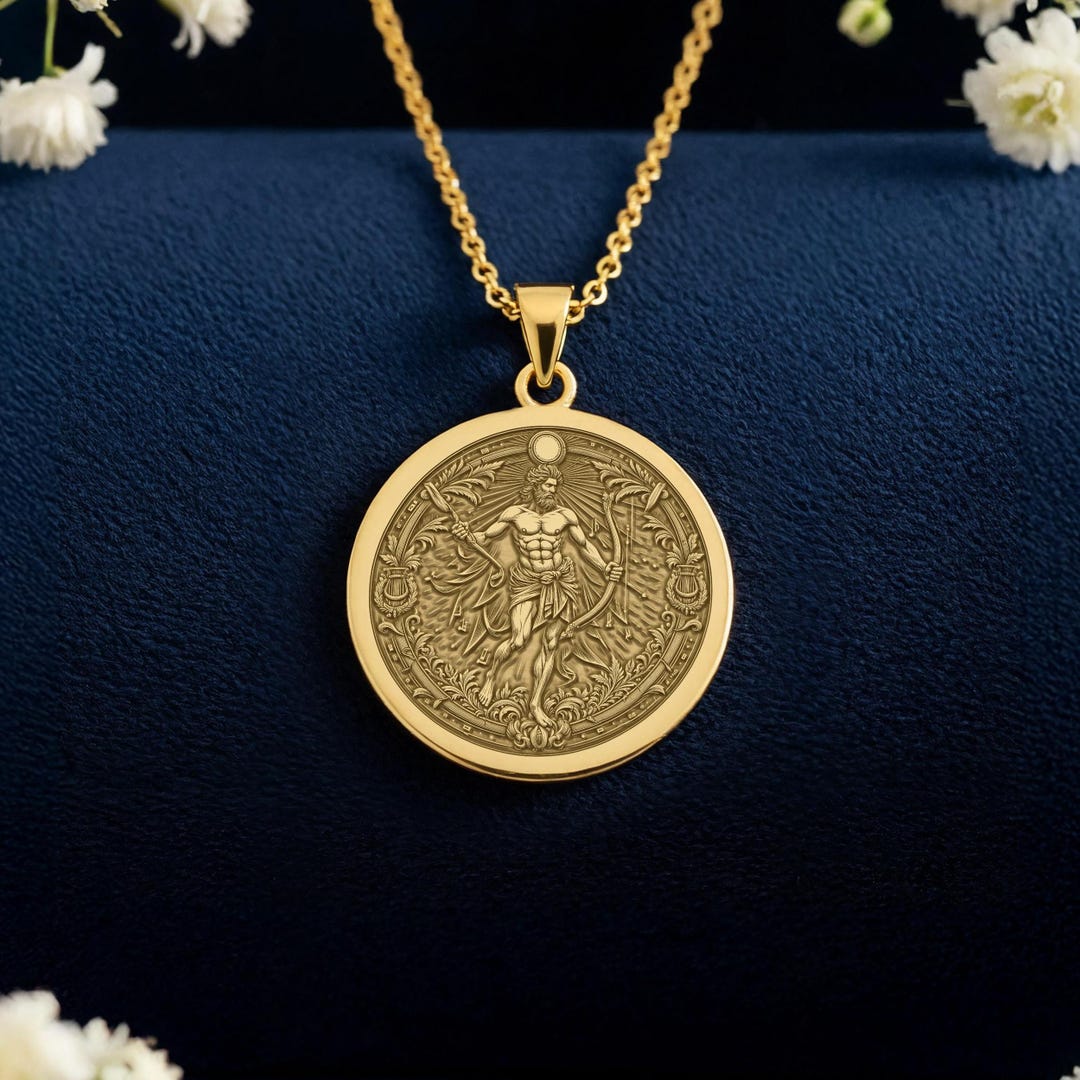 Apollo Pendant Necklace: 14K Gold, Music God Charm, Greek Myth Jewelry ...