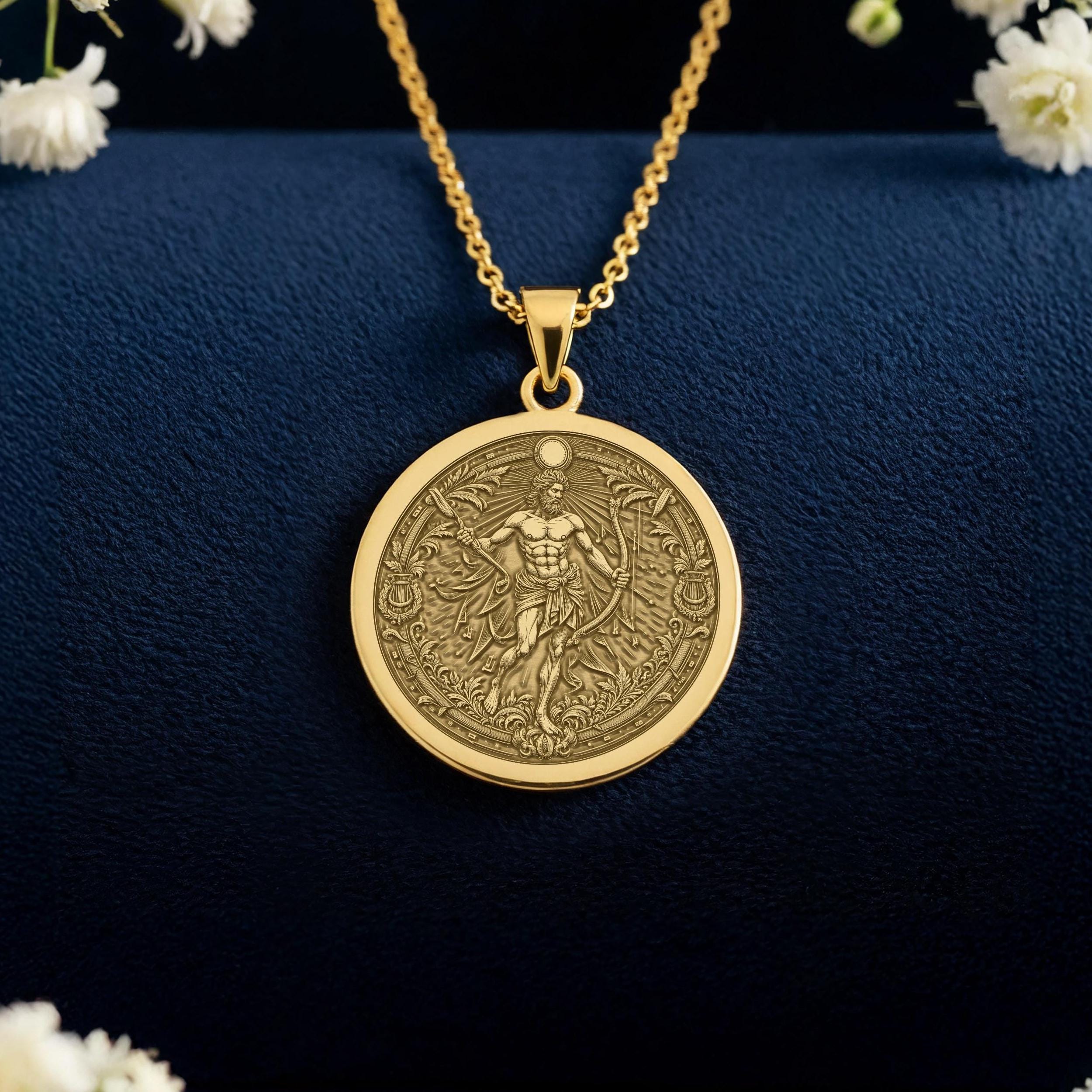 Apollo Pendant Necklace: 14K Gold, Music God Charm, Greek Myth Jewelry ...
