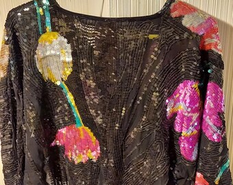 Neil Bieff Floral Sequin Blouse