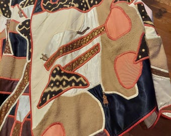 Judith Roberts "La Coleccion" Embellished Jacket (leather, satin, rope, possibly hemp) with Copper Figurines Perhaps One of a Kind