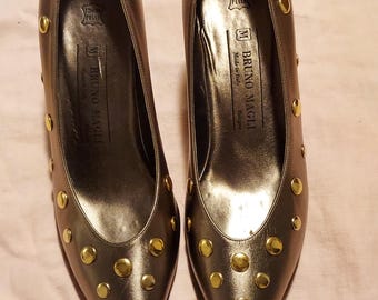 Bruno Magli Gold Studded Shoes size 8.5 2.5" heels