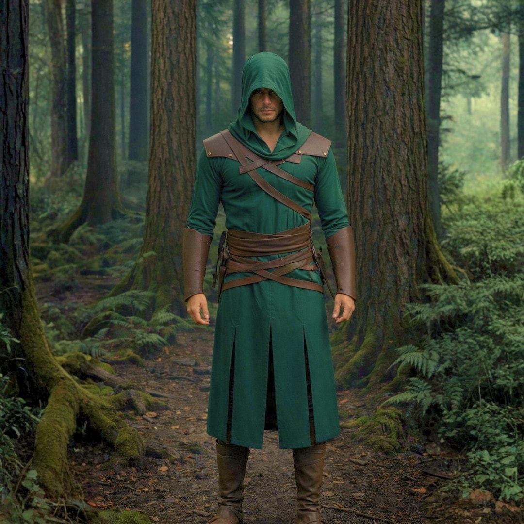 Hooded Green Ranger Tunic for Men, Stealth Assassin Medieval Leather ...