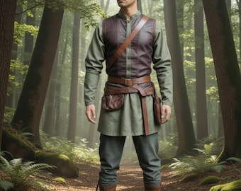 Men's Medieval Ranger Costume, Forest Archer Tunic, LARP Cosplay