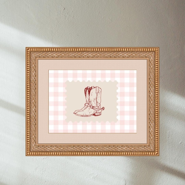 Vintage Pink Western Print | Instant Download | Cowgirl Boots | Gingham Print