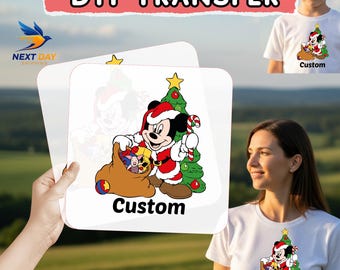 Disney Christmas DTF Transfer, Mickey & Minnie Design, Disney Mickey Mouse, Disney Christmas, Ready to Press