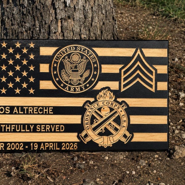Personalized Wooden American Flag Three Graphic | Custom Military Retirement, PCS, Veteran Gift