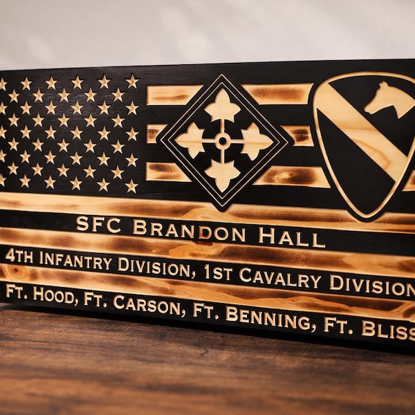 Personalized Wooden American Flag Two Graphic | Custom Military Retirement, PCS Gift