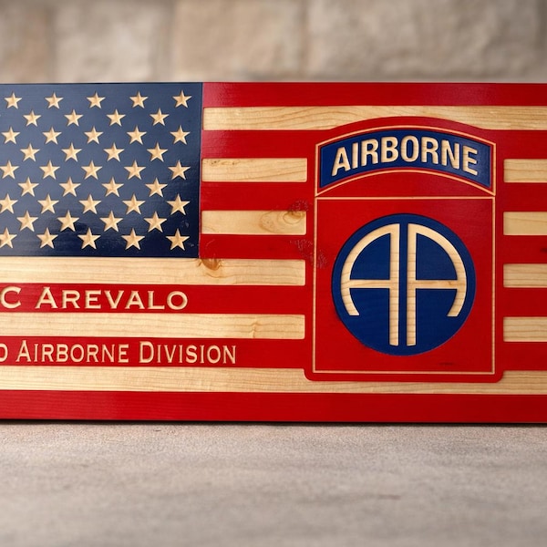 Traditional All-American 82d Airborne Division Wooden Flag – Personalized Military Retirement Gift, Veteran Wall Art