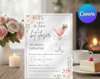 Bow Espresso Martini Bridal Shower Invitation, A Tiny Bit Closer to Happily Ever After