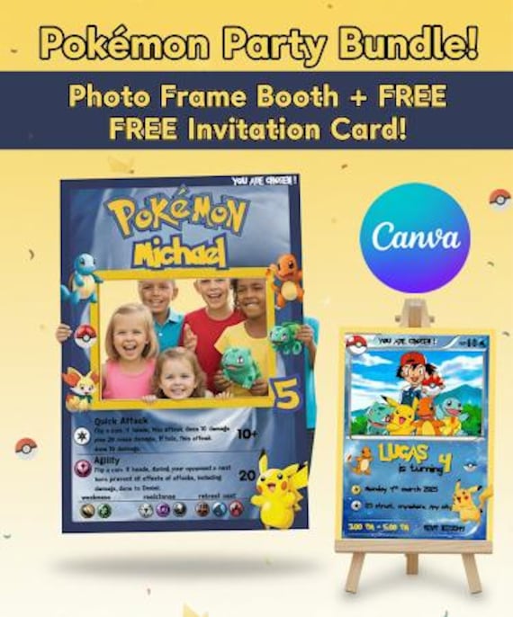 pokemon trading card birthday invitation Editable Pokemon Card Invitation, Pokemon Birthday Invitation, Pikachu Birthday Party Invitation, Printable Pokemon Invitation Template
