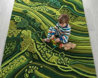 Nature-Inspired 3D Tufted Hand-Tufted Green Moss Rug,Plush Area Rug, Carpet for Living Room