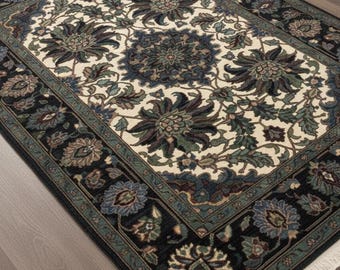Olivfarbener Handgeknüpfter Oushak Teppich, Grüner Teppich 10x40, Wandteppich