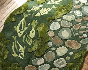 Moss Pebble Green Irregular Hand Tufted Rug for bedroom Decor, Kidsroom, Living room