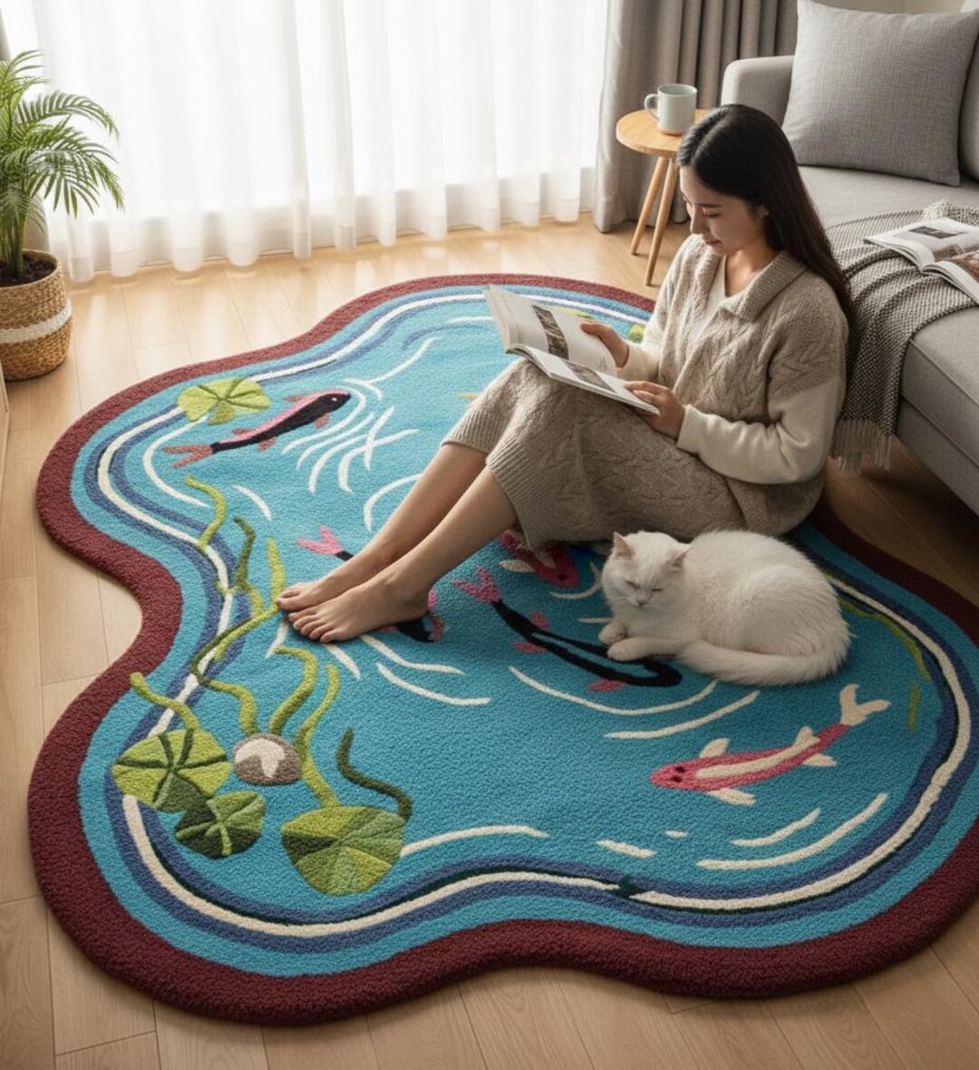 Irregular Koi Pond Fish Hand-tufted Wool Rug for Bedroom, Living Room ...