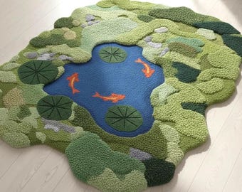 Green Moss Modern Hand-Tufted Wool Rug 5x8 FT| Home Decor Rug, Bedroom Decoration