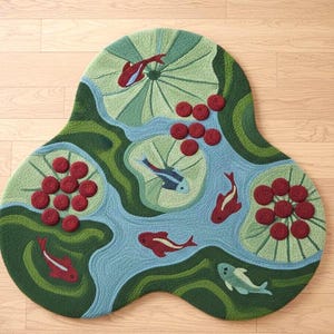 Koi Pond Fish Moss Irregular Hand Tufted Wool rug 5x8 ft, Kids room rug