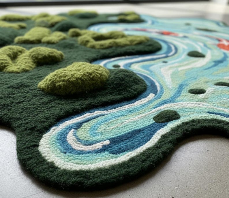 Koi Pond Irregular Random Geometric Moss Rug for Kids, Bedroom ,home ...