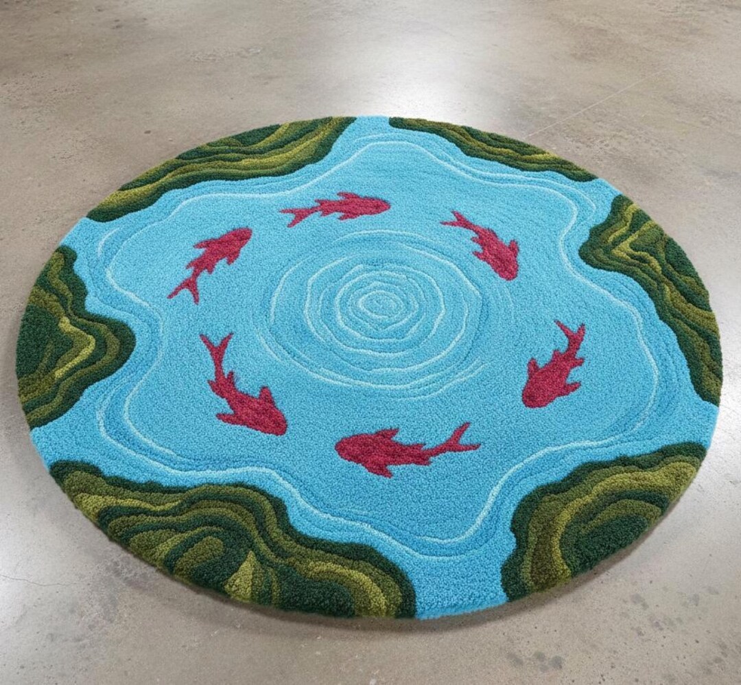 Pond & Fish Moss Wool Hand Tufted Rug 8x8 for Bedroom Kids Room - Etsy