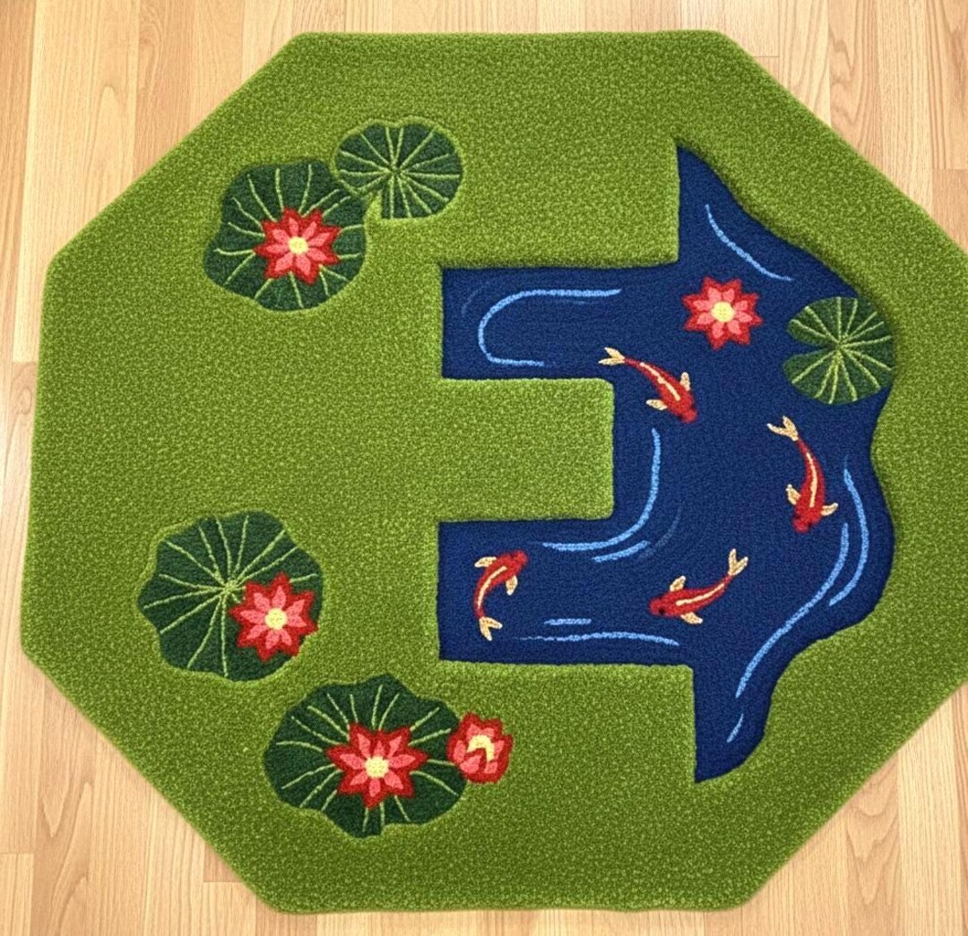 Octagonal Koi Pond Moss Fish Wool Tufted Rug 6x6,kids Playing Carpet - Etsy