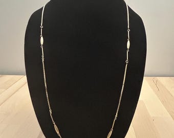 Vintage 1980s Gold Tone Station Necklace | Geometric Box Chain, Fluted Capsule Beads
