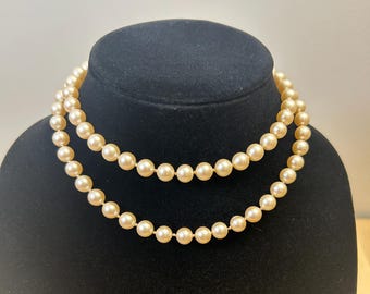 Vintage Rose-Champagne High-Luster Faux Pearl Necklace - 38 cm