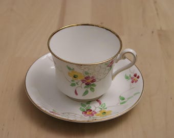 Phoenix Bone China Teacup and Saucer, Hand painted Yellow and Pink Flower Pattern