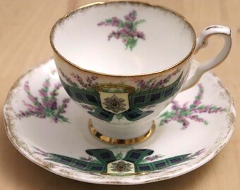 Vintage Royal Stafford Black Watch Tartan Series Bone China Teacup and Saucer Set