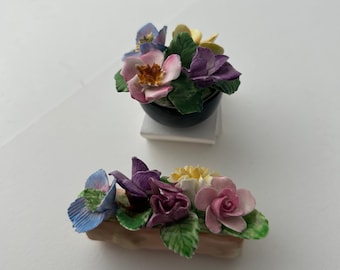 Vintage Coalport Bone China Floral Baskets, Set of 2 Miniature Ornaments