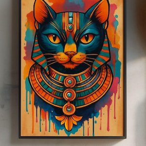 Vibrant Cat Art Print: Colorful Boho Home Decor