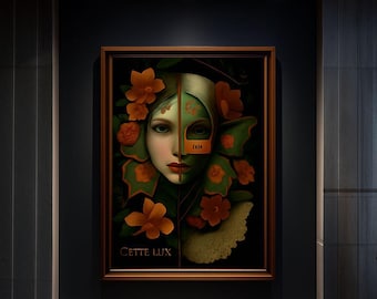 Surreal Botanical digital download Portrait – Woman with Floral and Butterfly Elements – Fantasy Nature Wall Art