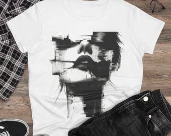 抽象的なデザインのシックな女性用グラフィックTシャツ、カジュアルスタイルのTシャツ、ユニークなアートウェア、ファッションステートメントトップス、彼女へのギフト、普段着
