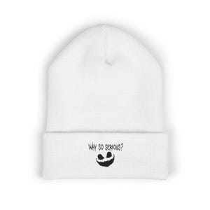 Embroidered Cuffed Beanie: &#39;Why So Serious?&#39; Knit Winter Hat