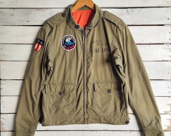 Vintage Polo Ralph Lauren Reversible Flying Jacket Polo Full Zip Polo Sweater Polo Pullover Polo Jumper Embroidery Logo Green Color Men's M
