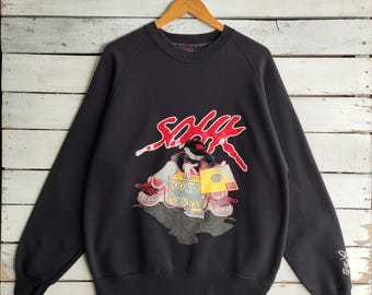 Bluza z kapturem Vintage School of Hard Knocks z lat 90. SOHK z okrągłym dekoltem, sweter SOHK, sweter Sohk z haftowanym logo, kolor czarny, męska, rozmiar L