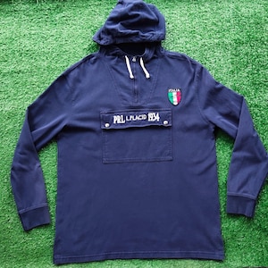 Vintage 90s Polo Ralph Lauren Lake Placid 1934 Italia Long Sleeve Shirt Polo Tees Polo Pullover Embroidery Logo Blue Color Men's XL