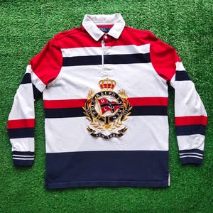 Vintage Polo Ralph Lauren Rugby Long Sleeve Shirt Polo Tees Polo Button Shirt Polo Pullover Embroidery Logo Red Color Men's M