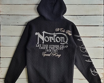 Vintage DISTRESSED Norton Motorcycle Speed King Hoodie Norton Sweatshirt Norton Pullover Norton Sweater Embroidery Logo Black Color Men's S